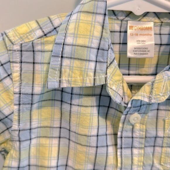 Gymboree Blue/Yellow Plaid Button Down Dress Shirt 12-18 Month - Picture 3 of 8
